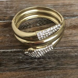 Rhinestone Crystal Snake Hinge Cuff Bracelet Gold Tone Bangle NWOT